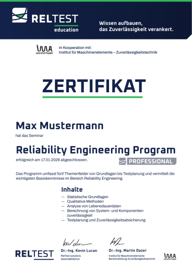 Musterzertifikat RelTest Professional